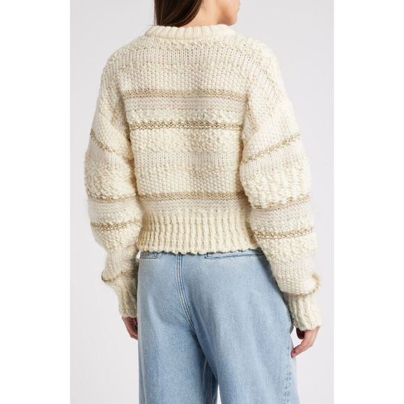 Frame Cream & Gold Striped Textured Wool Knit Sweater Size Large NWOT - Picture 2 of 11